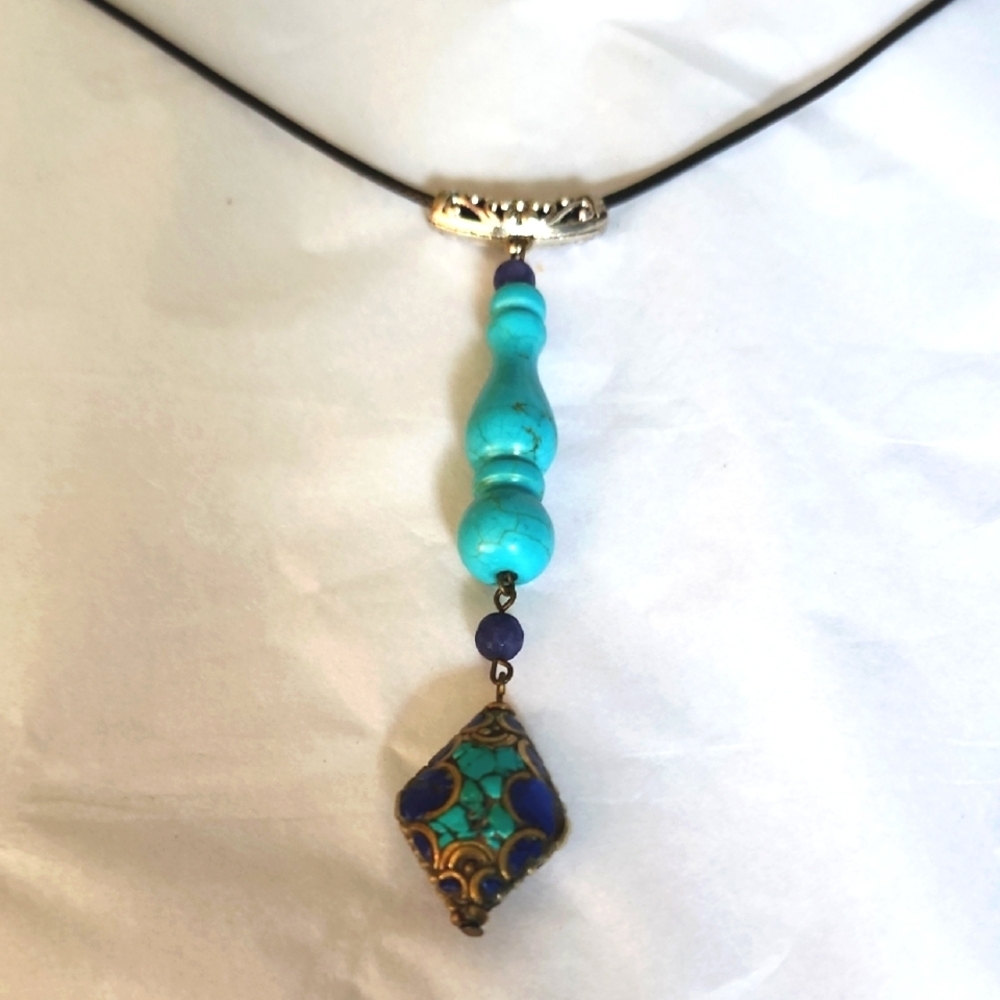 ARTISAN CRAFTED Mosaic CHOKER Boho SIMULATES TURQUOISE NECKLACE
